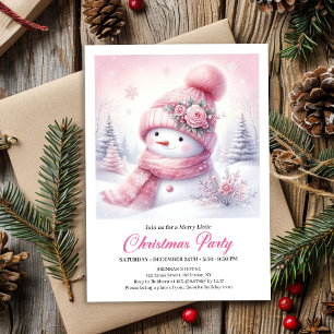 Sweet Pink Snowman Editable Christmas Invite Snowy
