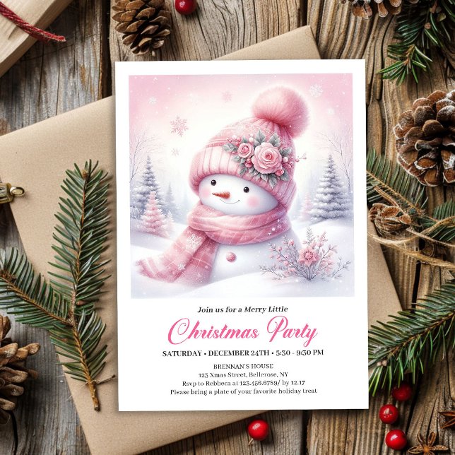 Sweet Pink Snowman Editable Christmas Invite Snowy (Sweet Pink Snowman Editable Christmas Invite Snowy Forest)