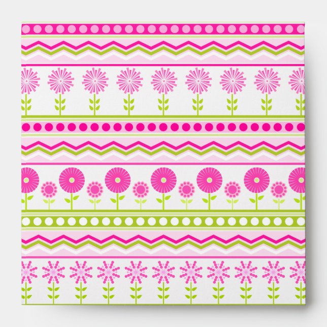 Sweet pink spring pattern with flowers and dots envelopes (Front)