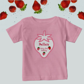 Sweet Pink Strawberry Berry First Birthday Girl Baby T-Shirt