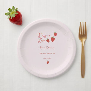 Sweet Pink Strawberry Berry In Love Bridal Shower Paper Plate