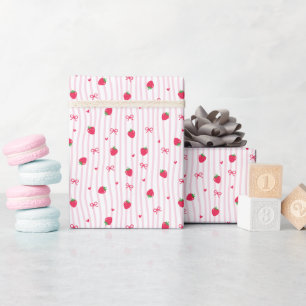 Sweet Pink Strawberry Pattern Wrapping Paper Roll
