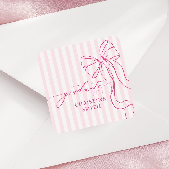 Sweet Pink Stripes Graduation Bow Name Sticker (Creator Uploaded)