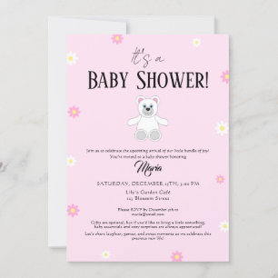 Sweet Pink Teddy Bear Baby Shower Invitation