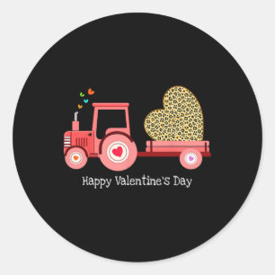Sweet Pink Tractor With Leopard Heart Happy Valent Classic Round Sticker