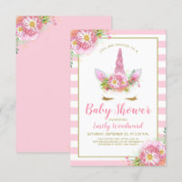 Sweet Pink Unicorn Face Baby Shower Invitation