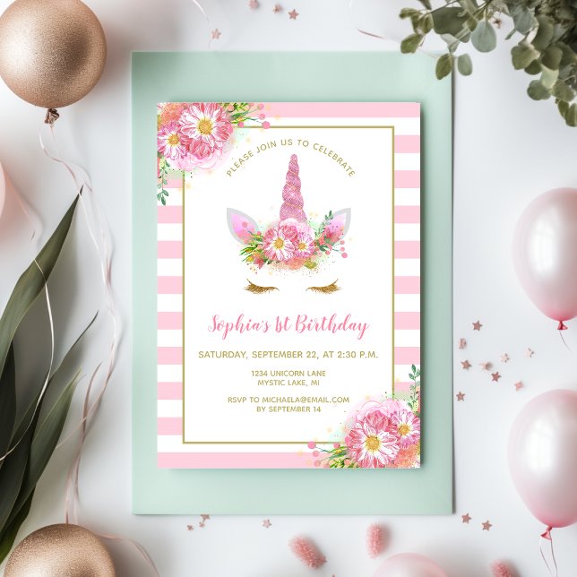 Sweet Pink Unicorn Face Girl's Birthday Party Invitation (Creator Uploaded)