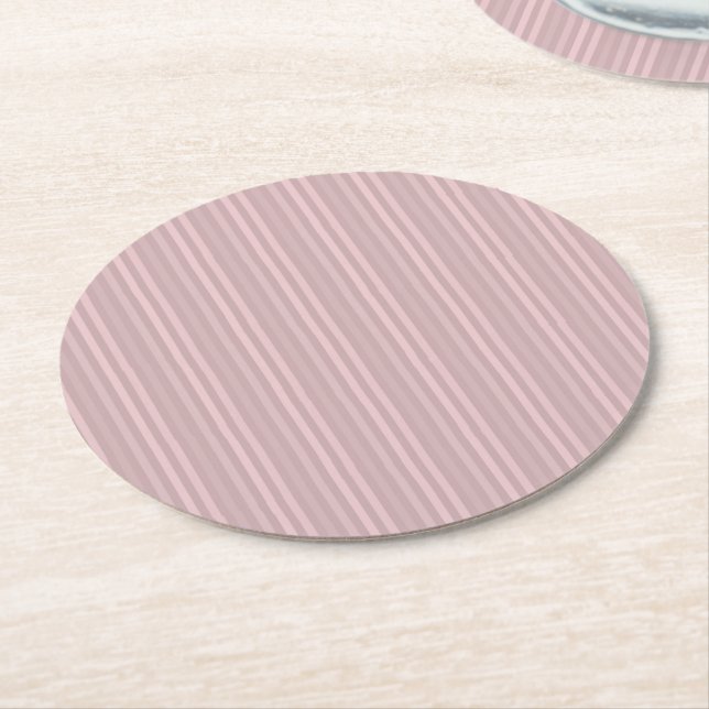 Sweet Pink Vertical Stripes Pattern Round Paper Coaster (Angled)