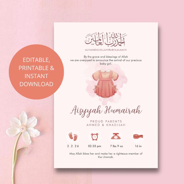 Sweet Pink Watercolor Baby Girl Birth Announcement (Creator Uploaded)