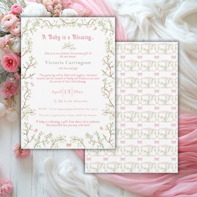Sweet Pink Watercolor Elegant Baby Shower  Invitation (Creator Uploaded)