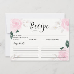 Sweet Pink Watercolor Roses Recipe Card