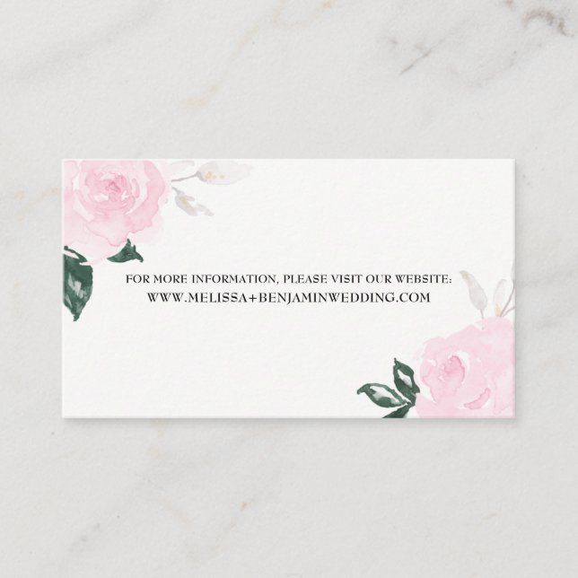 Sweet Pink Watercolor Roses Wedding Information Enclosure Card (Front)
