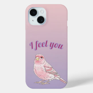 Sweet Pink Watercolor Singing Canary Bird Art iPhone 15 Case