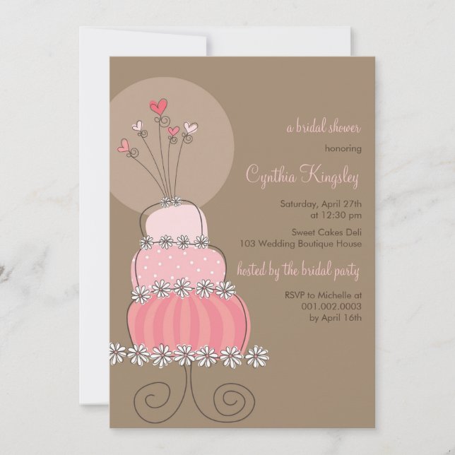 Sweet Pink Wedding Cake Bridal Shower Invitation (Front)