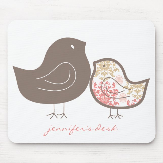 Sweet Pink Whimsical Cute Damask Chicks Mousepad (Front)