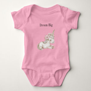 Sweet Pink White Floral Unicorn Baby Bodysuit