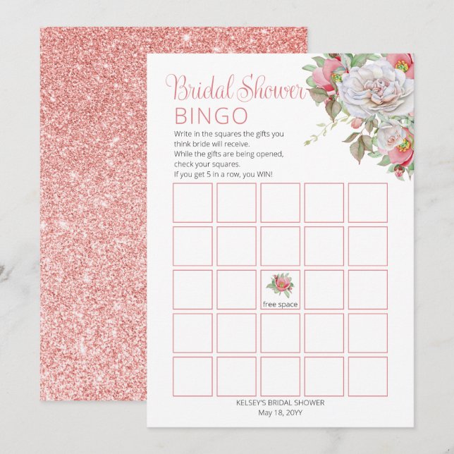Sweet Pink |White Rose Floral Blooms Bridal Shower Invitation (Front/Back)