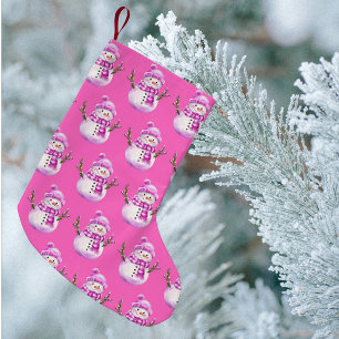 Sweet Pink White Snowman Christmas  Small Christmas Stocking
