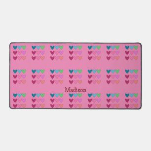 Sweet Pink With Hearts Colourful Girls Desk Mat