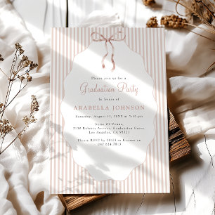 Sweet Pinstriped Beige Bow Graduation Invitation