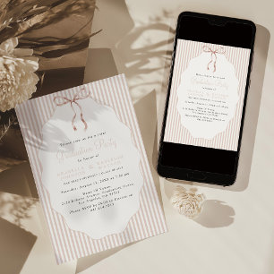 Sweet Pinstriped Beige Bow Joint Graduation Invitation