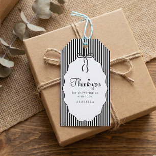Sweet Pinstriped Black Bow Baby Shower Thank you Gift Tags