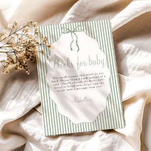 Sweet Pinstriped Green Bow Books For Baby Enclosure Card