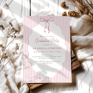 Sweet Pinstriped Pink Bow Graduation Invitation