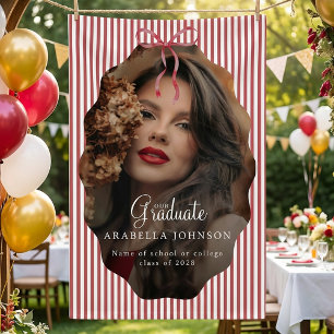 Sweet Pinstriped Red Bow Photo Graduation Banner