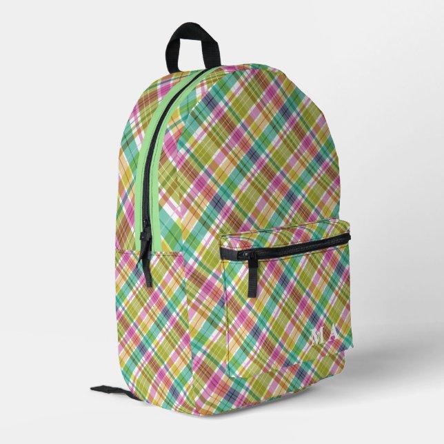 Sweet Plaid Pastel Multicolours Printed Backpack (Back Corner Left)