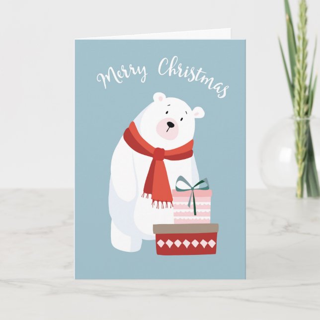 Sweet Polar Bear Merry Christmas Card (Front)