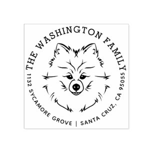 Sweet Pomeranian Dog Family Name Return Address Rubber Stamp