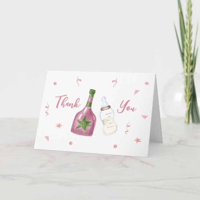 Sweet Poppin Champagne Bottles Baby Shower Thank You Card (Front)
