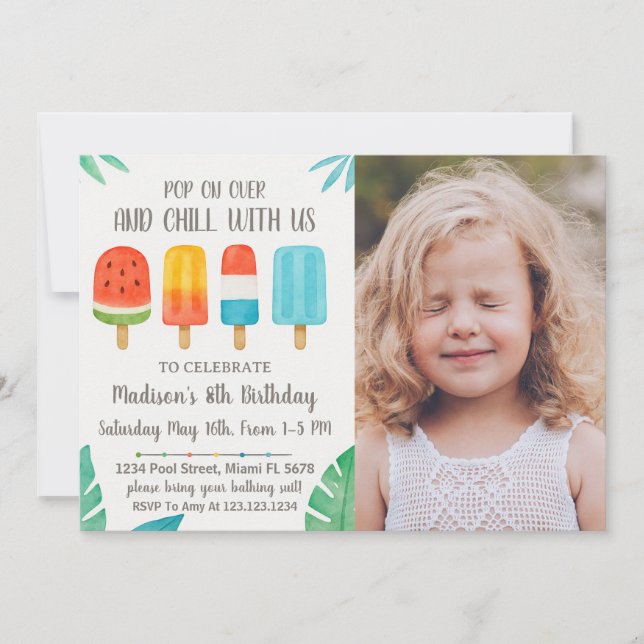 Sweet Popsicle Party Birthday Invite (Front)