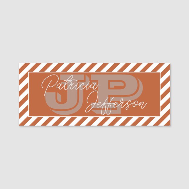 Sweet Potato Brown Striped Monogram Name Tag (Front)