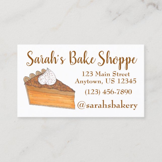 Sweet Potato Pie Slice Bakery Baker Pastry Chef Business Card (Front)