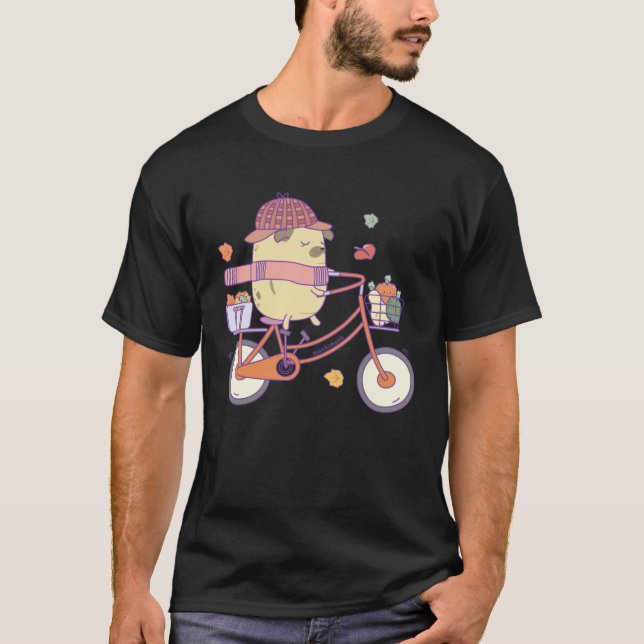 Sweet potato pug and pumpkin with bicycle T-Shirt (Front)