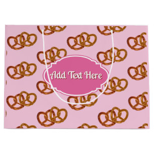 Sweet Pretzel Pattern & own name or greeting pink Large Gift Bag