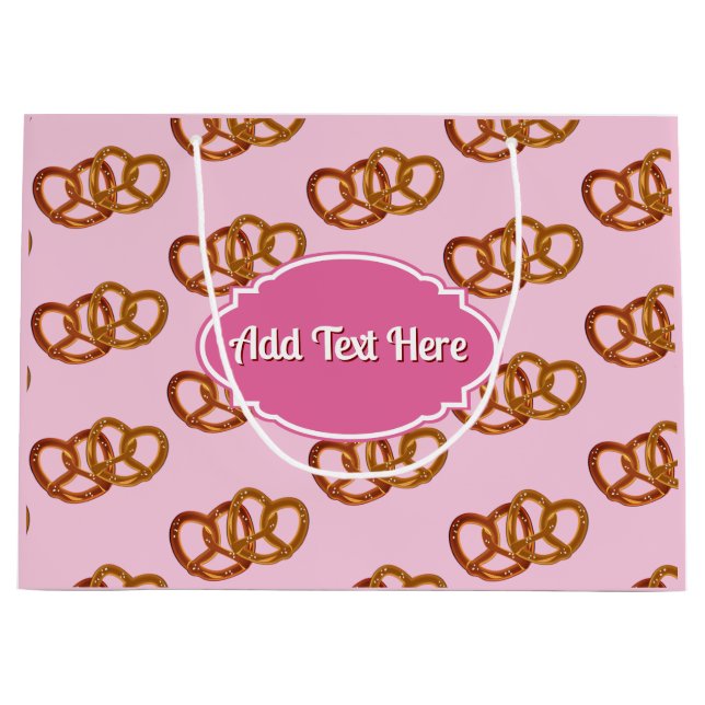 Sweet Pretzel Pattern & own name or greeting pink Large Gift Bag (Front)