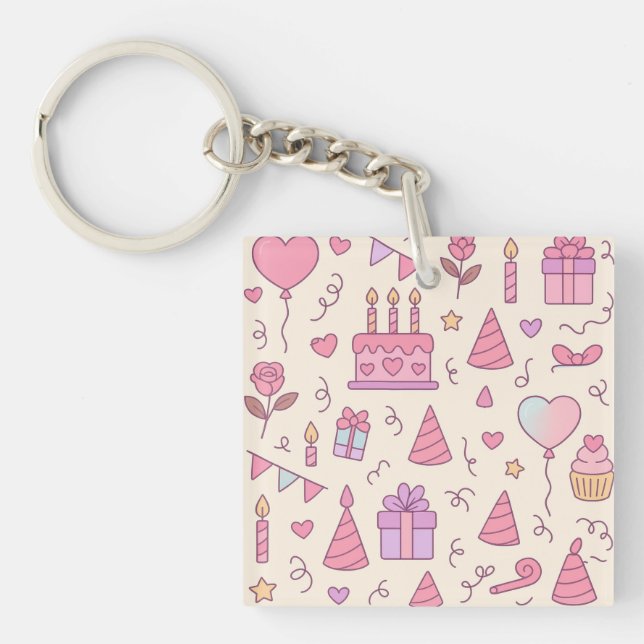 Sweet Princess Party Celebration Pattern Key Ring (Front)