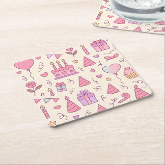 Sweet Princess Party Celebration Pattern Square Paper Coaster