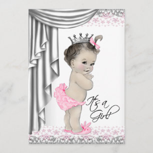 Sweet Princess Pink and Grey Baby Girl Shower Invitation