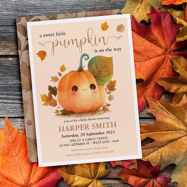 Sweet Pumpkin Fall Baby Shower Invitation ( Embrace the charm of the season with our heartwarming little pumpkin Baby Shower invitation. )