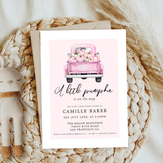 sweet pumpkin fall baby shower pink bow coquette invitation (Creator Uploaded)