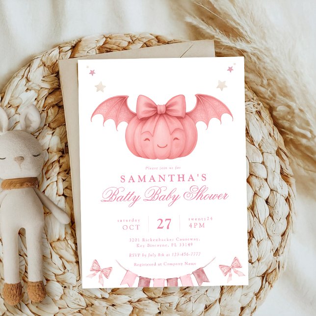 sweet pumpkin fall baby shower pink bow coquette invitation (Creator Uploaded)