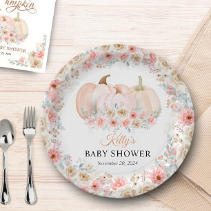 Sweet Pumpkin Floral Baby Shower Paper Plate