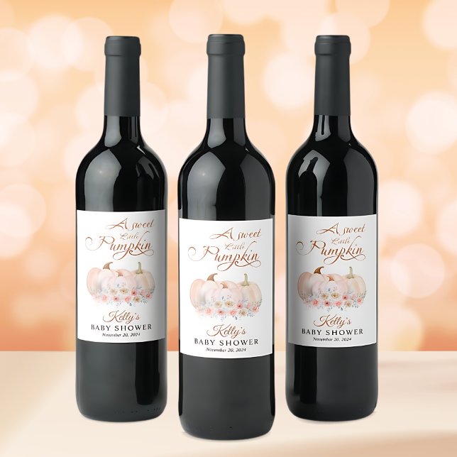 Sweet Pumpkin Floral Baby Shower Wine Label (Creator Uploaded)