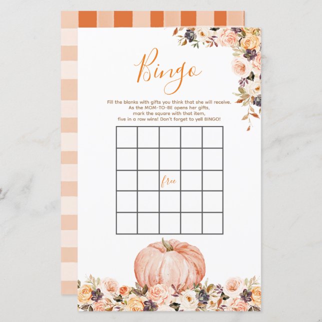 Sweet Pumpkin Rustic Floral Birthday Bingo Game (Front/Back)