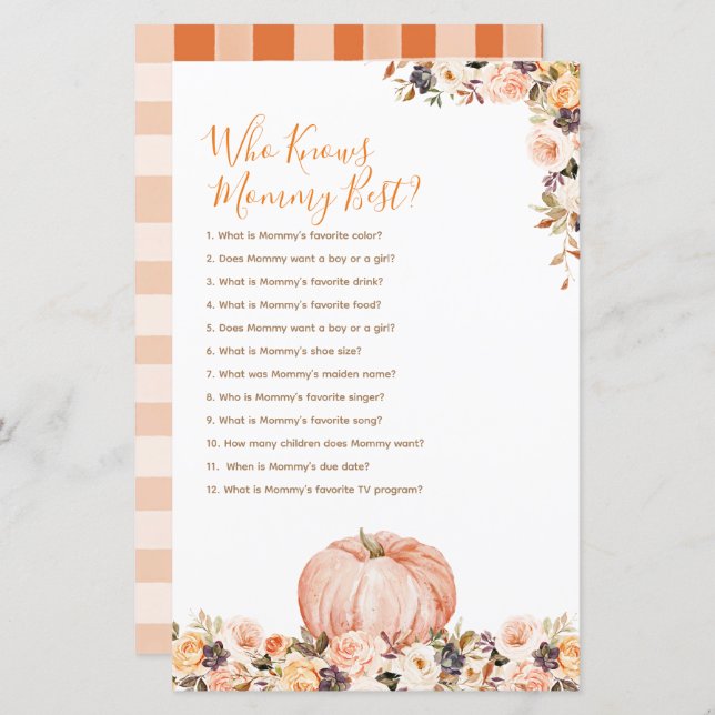 Sweet Pumpkin Rustic Floral Who Knows Mummy Best (Front/Back)