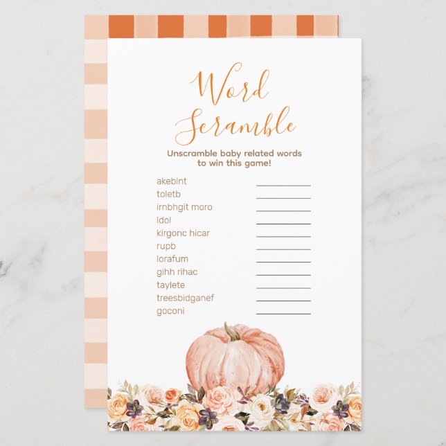 Sweet Pumpkin Rustic Floral Word Scramble (Front/Back)
